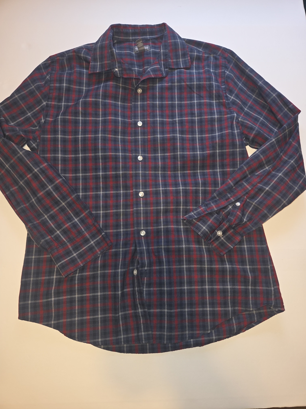 Van Heusen Navy and Red Plaid Casual Button-Down Shirt